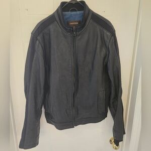 Danier Men's Black Leather Bomber Jacket, Medium